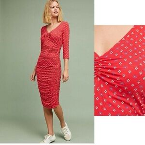 Anthropologie Moulinette Soeurs Medea Ruched Column Dress Red Large